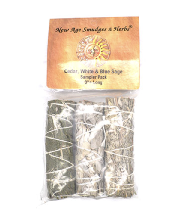 (set of 3) Cedar, White & Blue Sage smudge stick 4"
